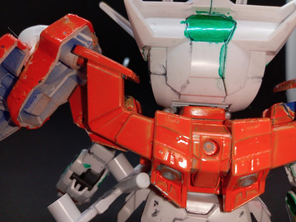 見えにくいかもしれないけど、スラスターはシルバー塗装したよ。