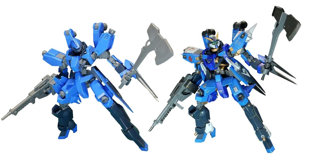 今更ですが設定は、火星でたまたま掘り当てた試作型ガンダムフレームに、石動がヘルムヴィーゲ・リンガーに乗り換えたときに、火星に置き去りにされたグレイズの外郭を換装して作成された(鉄華団とタービンズのマーキングがあるので、両部隊の関係者か)。