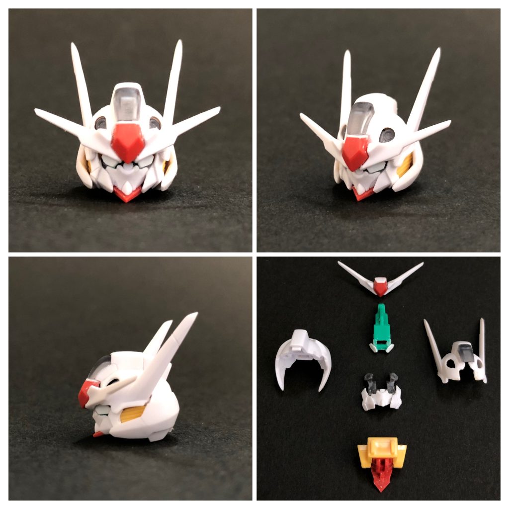 頭部は最も手を加えました。アンテナを額に寄せ、フェイスパーツやシェルユニット、顎を小さくし、瞳を大きくして全体的な印象を幼くしてみました。👶🏻