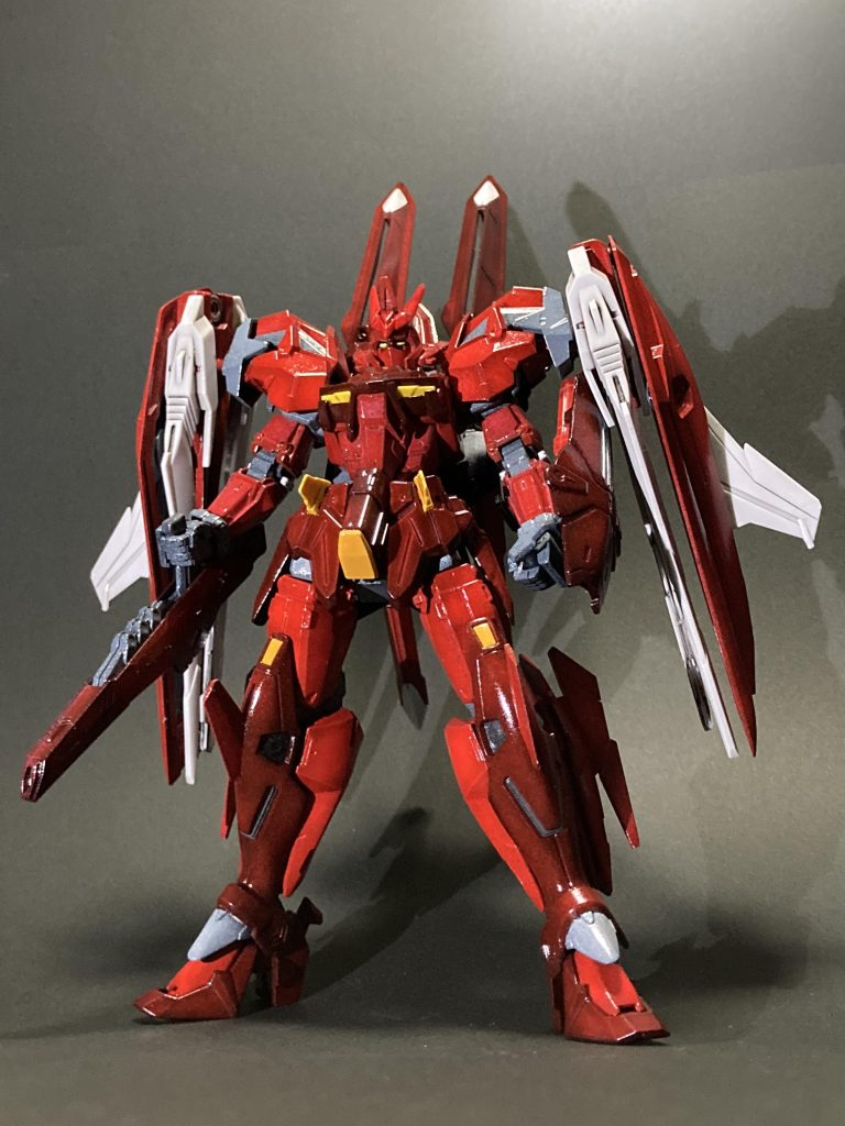 アオリ視点【赤】ブラウン+黒1滴下地→GXクールホワイト面吹き→ガイアノーツプレミアムレッド→光沢コート【濃い赤】黒サフ下地→白多め+ブラウン2滴+黒1滴下地→プレミアムレッド→光沢コート【グレー】黒サフ下地→ライトグレー面吹き→グレー+スーパークリアIII少々→光沢コート【黄色】オレンジイエローベタ塗り→リアルタッチマーカーブラウンでウォッシング【白】成型色にリアルタッチマーカーグレー3でウォッシング