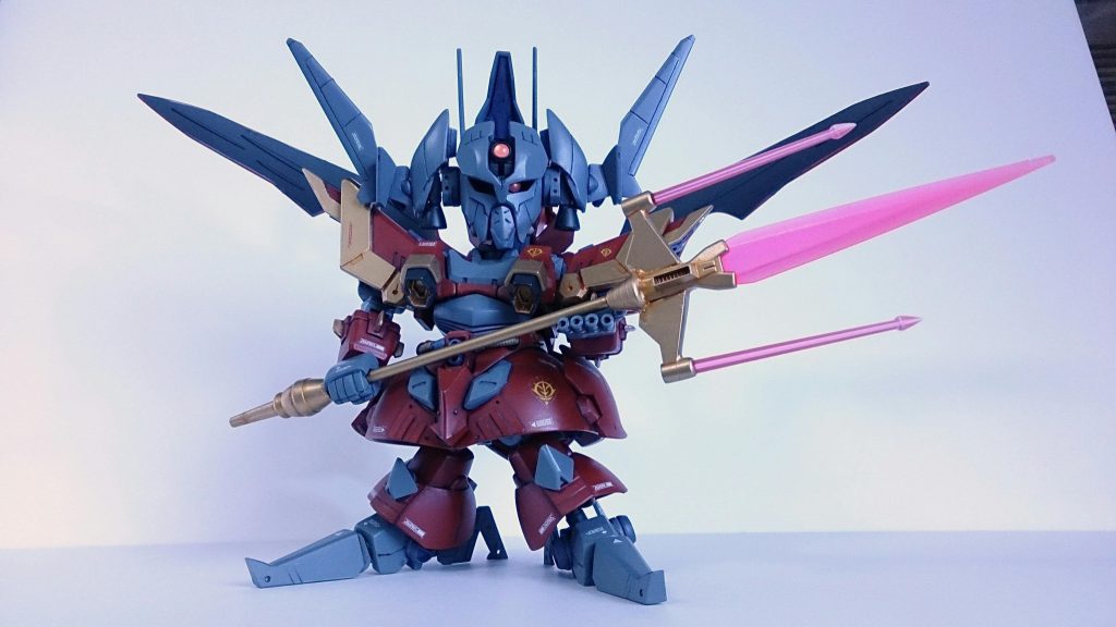 完成!パーフェクトジオングMkⅡパーフェクト!(笑)オリジナルの武器は、実剣のトライデントですが。コイツはビーム式にしてみました。刃は、クロボン魔王のエフェクトパーツと、100均のプラ楊枝を使用してます。w