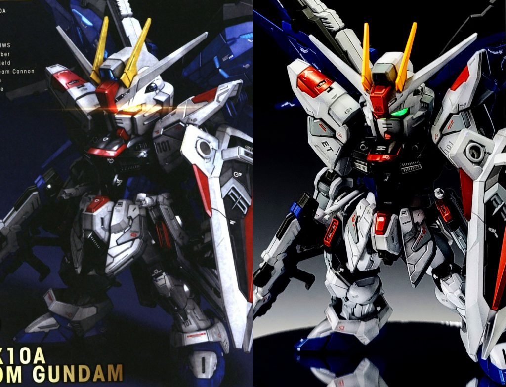 こちらが表紙CGとの対比です。赤はキャンディ&光沢、青とフレームは半光沢、その他はつや消しで仕上げています。白部と青部はCG風にランダムでムラが出るように下地塗装しています。