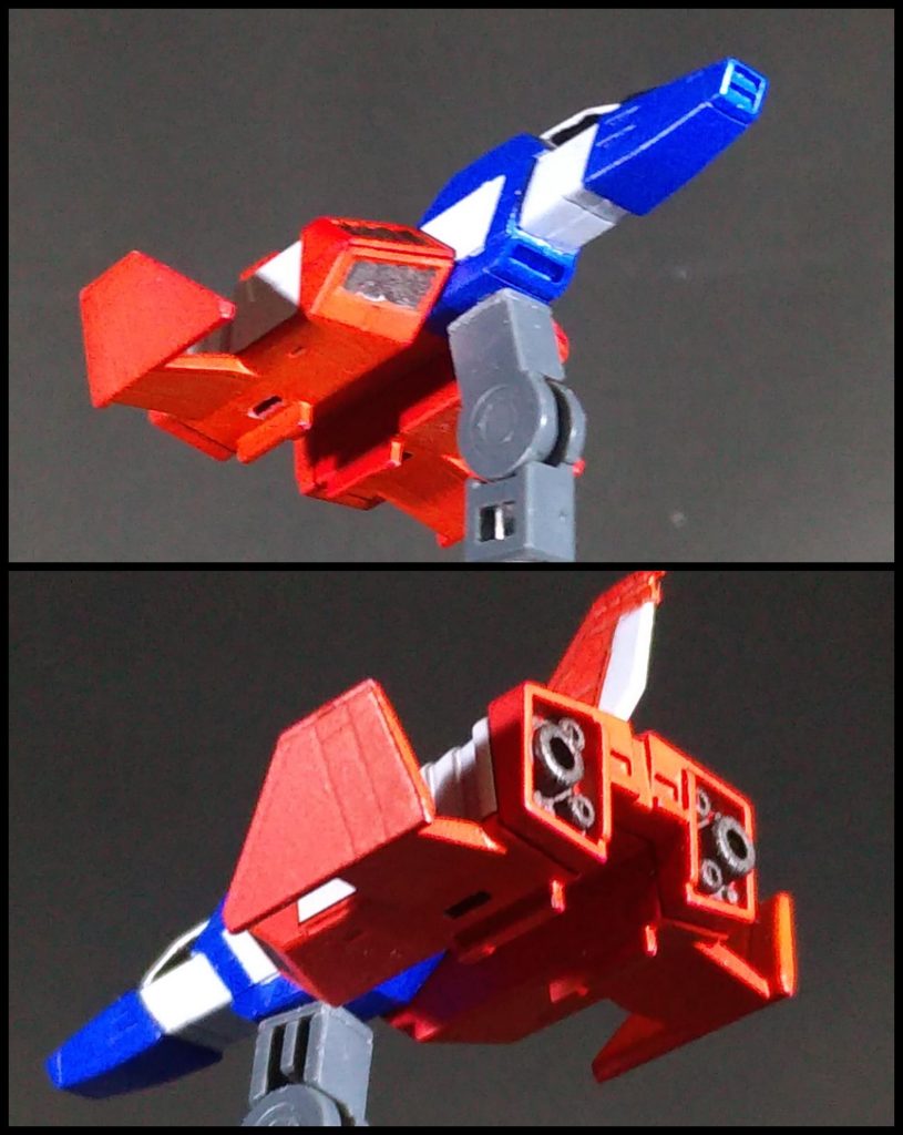 付属のコアファイターも製作しました。機首部分の合わせ目消しとキャノピーの中央の形が「凸」になっているので削って「凹」になるように加工しました。ちなみに、ランディングギアのパーツを破損してしまったので着陸できなくなってしまいました(>_<)