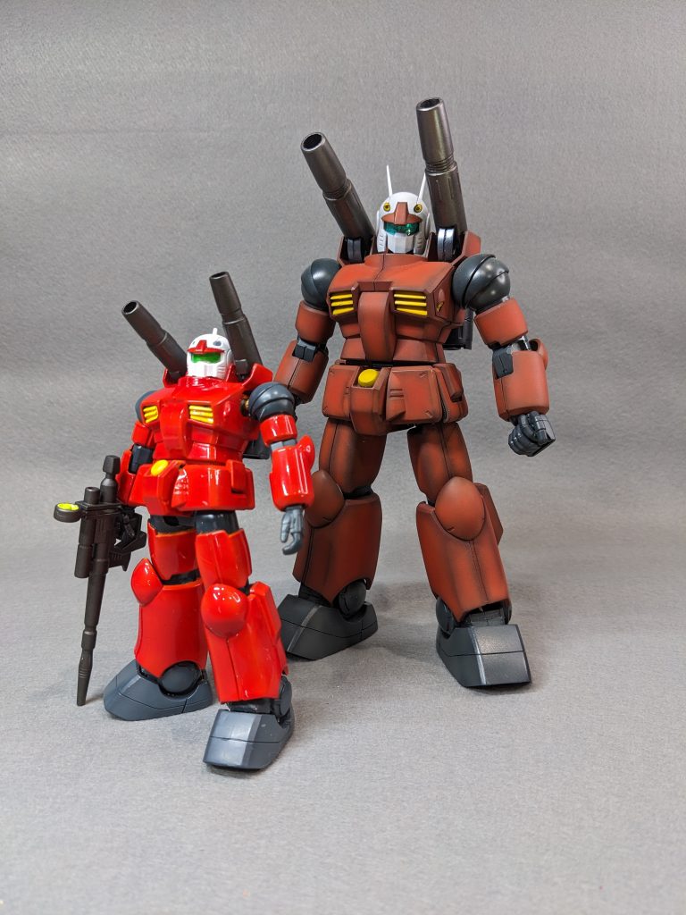 せっかくなんで過去作のMGガンキャノンと。やっぱり黒立上は重量感出ますね～。今回は次に作成予定のPGをテカテカにしたかったんで、再度グロスの練習＆復習で。