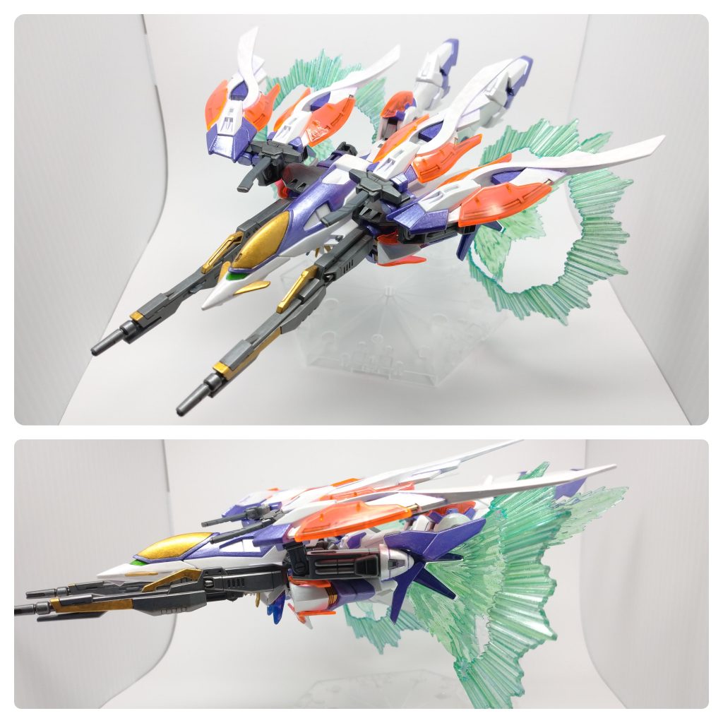 バードモードが一番見やすく。ウイングの角度を少し変更するため、「ウイングゼロ炎」のようにバスターライフルをウイングに着けた場合、下に向いてしまうのが、シールド変更最大の理由。