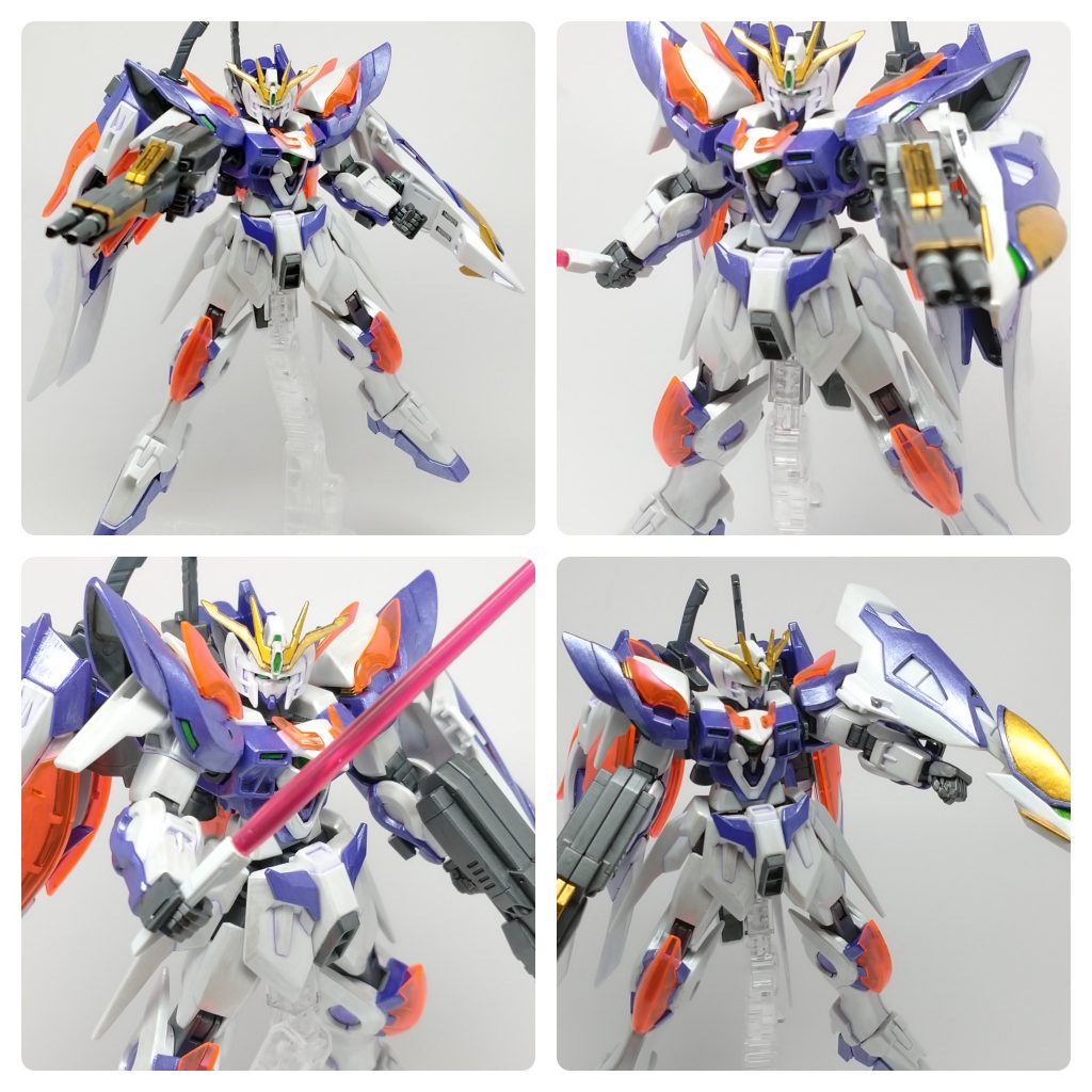 GNドライヴ搭載機にあわせてビームサーベルはダブルオー系列のものから。シールドはウイングゼロ(HGAC)ので取り付け位置を調整。