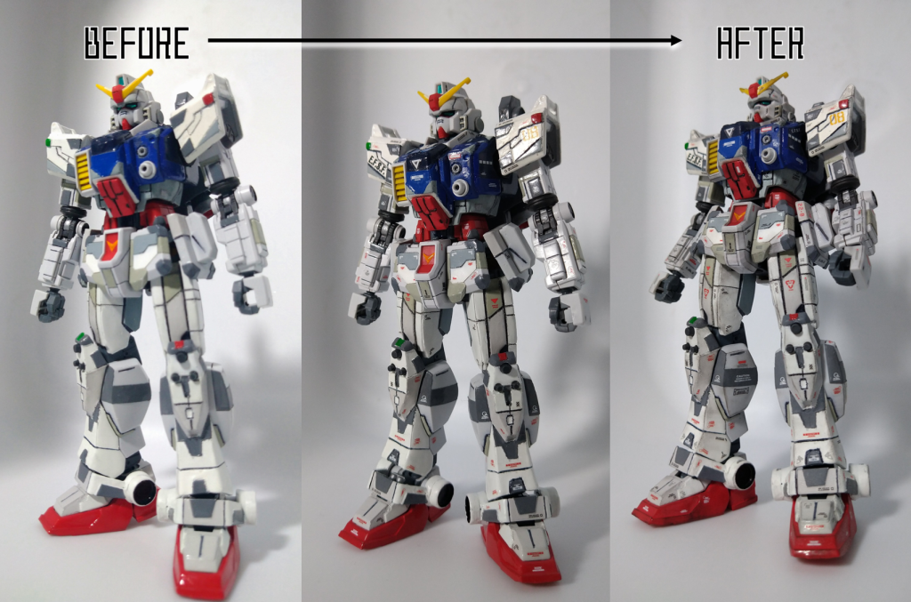 写真があったので三段階で。左が塗装完了直後。真ん中がデカールを半分ほど貼った状態。右がデカールを追加し、トップコートとエッジ強調処理を行った後になります。てかりが抑えられるのでトップコートはいいですね。