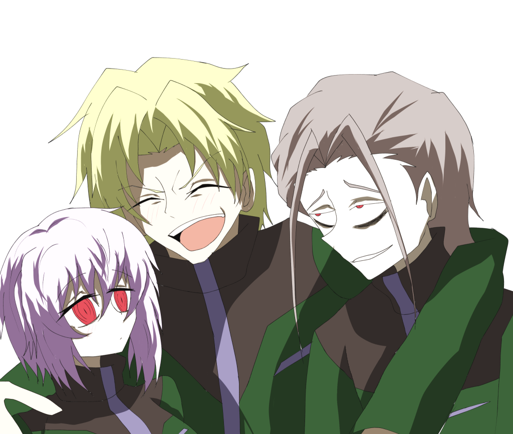 オマケ真ん中が元モビルスーツの教官で右のハウンドαと左のハウンドβと一番付き合いが長い、コールサインに「ハウンドω」を持つビリジアンハウンド隊の副官、エッド·コールマン大尉。エッド「よ!お前ら!」クレイン「ははは…元気だなエッド…」エッド「歳食っても若者らしくねぇとなめられるからな!」シェクト「…お二人とも昔とあまり変わりませんよ…」エッド「ハッハッハ嬉しいねぇ!」