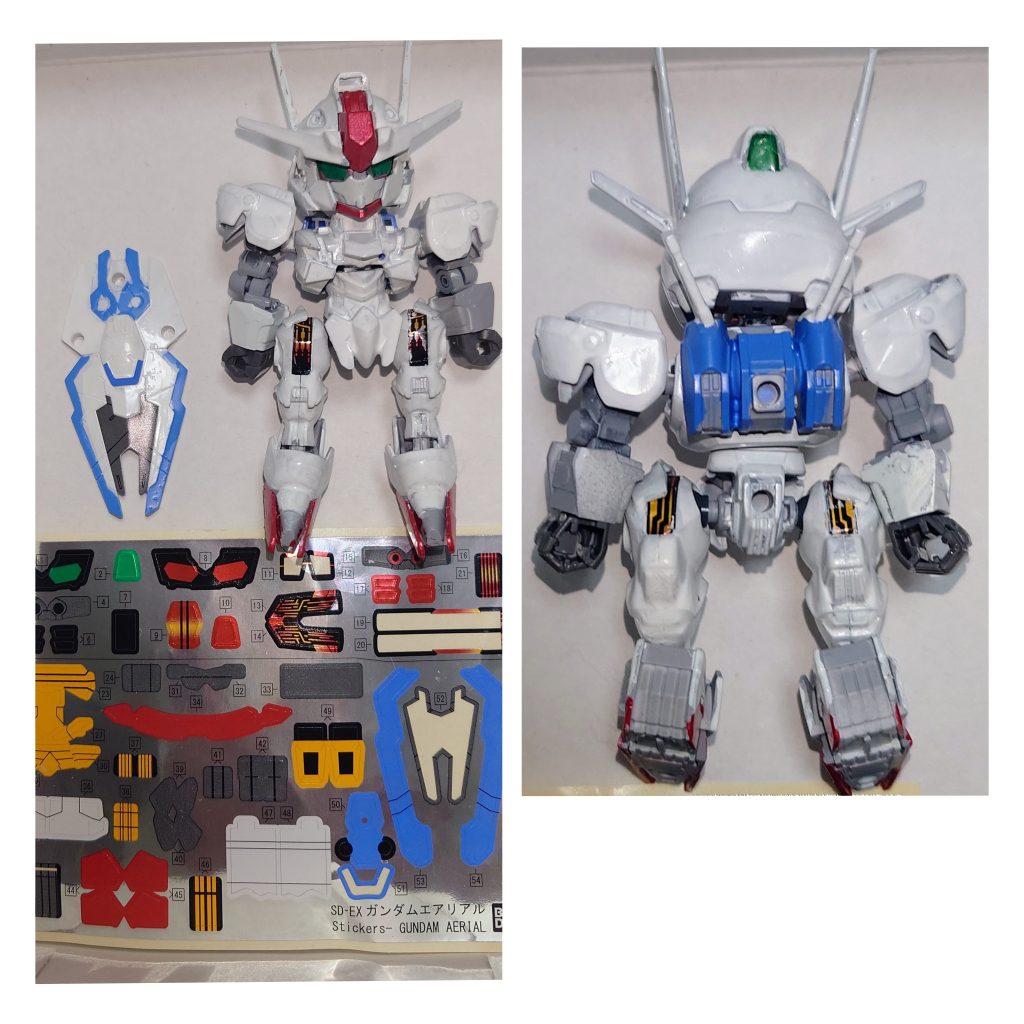 ―――――――――――――――――――――――――グレーサフを吹き、ラッカー塗料で白を塗った後、細かい部分はデカールシールに頼り使用しました。見てご覧のとおり塗り忘れているボケをおこしつつ、水性塗料で上塗りしていきました。