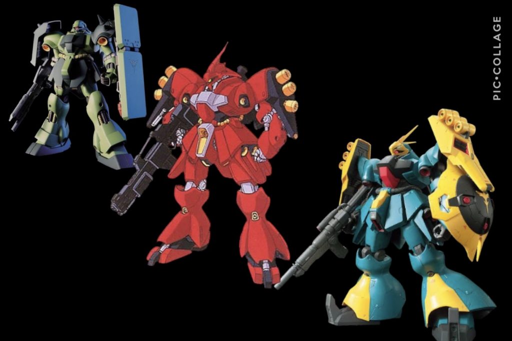 oyz「先ずは、ネオジオンの正式量産機、ギラ・ドーガにサイコミュを搭載するところから開発は始まりました。それがギラ・ドーガサイコミュ試験型になります。」シャア「うむ。」oyz「肩部バインダーに筒状のファンネルを六基搭載し、腹部に拡散ビーム砲を装備する事によってその火力を高めています。しかし、搭載されているサイコミュシステムはサイコフレームではなく旧来の物が使われており、加えて火力強化を施した結果、評価試験の際に機動性に難を残すという欠点が発覚し、制式採用は見送られました。」シャア「うむ。」oyz「その為、開発陣は機体の再設計を迫られ、構造材の一部にサイコフレームを使用したヤクト・ドーガが開発されました。」シャア「ネオジオンのニュータイプ部隊の機体か。」oyz「そうです。このようにして開発されたヤクト・ドーガは非常に優秀なスペックを誇っていましたが、量産機をベースにニュータイプ専用機として半ば強引に仕上げた機体となりました。結果、大佐が要求したムリに高いスペックを満たせなかった為に、大佐の専用機としては見送りに。また、ギラ・ドーガ系フレームでの開発は既に限界が来ていた事もあり、機体バランスの悪化を招く結果となりました。ですが、やはり優秀である、ギラ・ドーガと共有できるパーツが多い、という理由で、ニュータイプ専用機として正式採用となりました。」シャア「問題はあるが、結果としては成功した機体という事だな。私に見合う機体でなかったのは残念だが。」oyz「まったく出資者は、無理難題を言いますよね。」