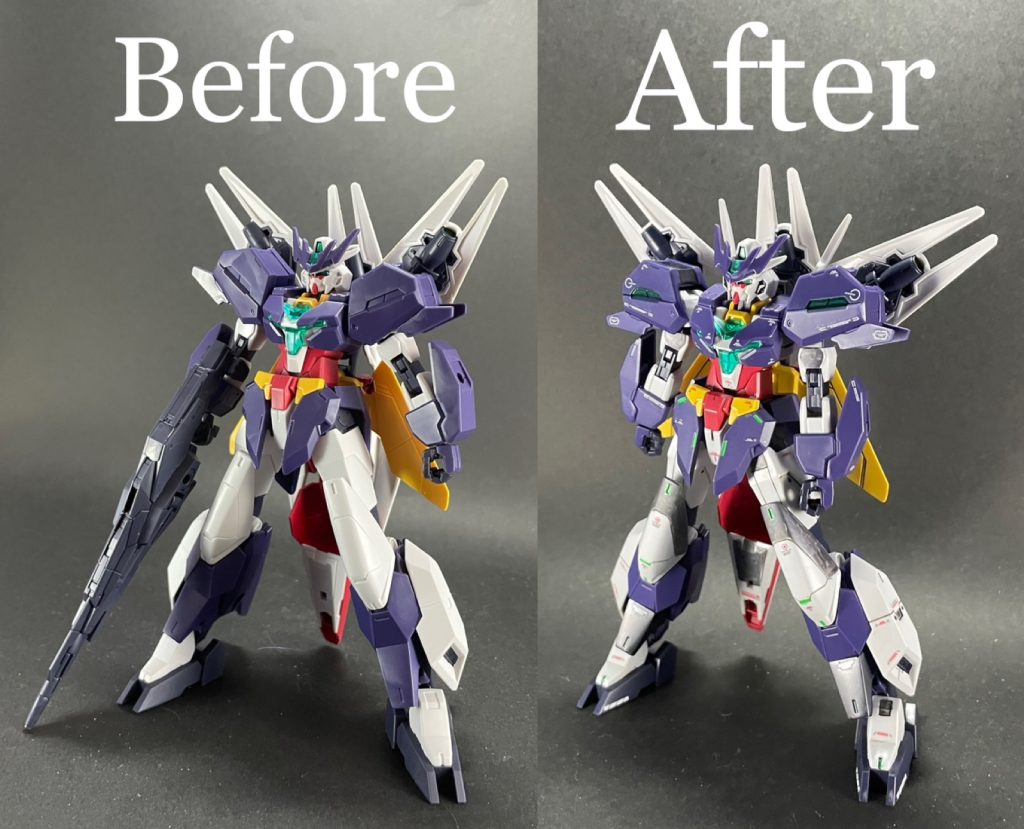 素組みとのビフォーアフター！ガンダムマーカーでの塗り分けで情報量は増えたかなと思います😆
