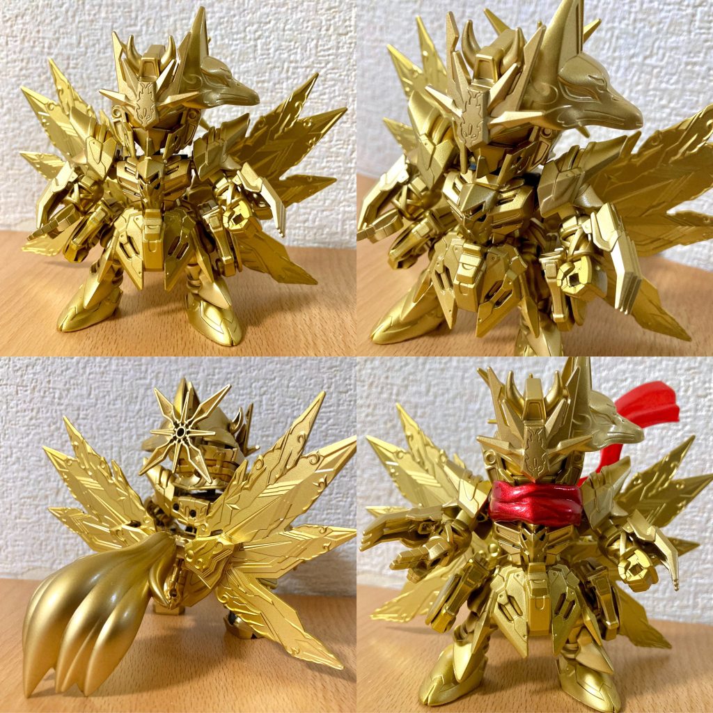 塗装工程では下地から光沢を意識して、メタリックゴールドやクリアイエロー・クリアオレンジ、プレミアムトップコートを潤沢に投入し金ピカに仕上げています。本編の