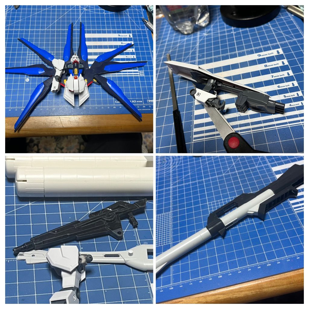 各武装です。ドラグーンは本家とはちょっと展開方式を変える感じで。シールドに追加の3連ビーム砲。あとはよくわからんジャンクのライフルと、これまたジャンクの1/100バズーカ(ただの添え物)ですw