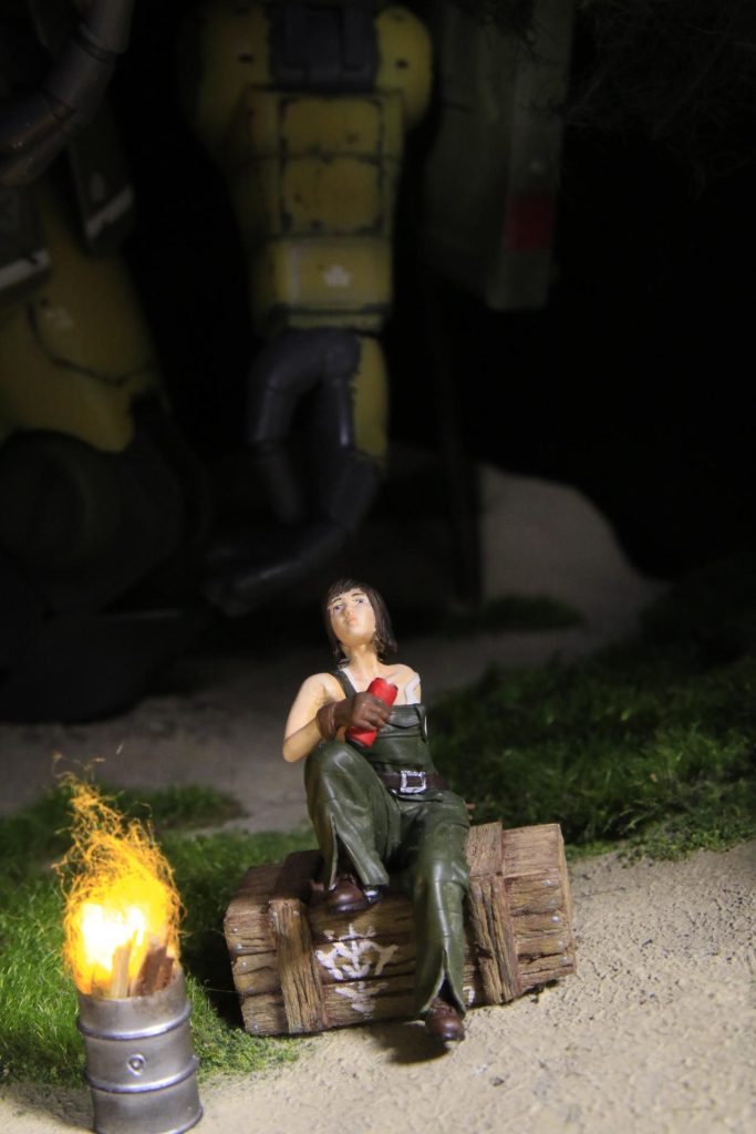 この子が主人公。きっと故郷のコロニーが見えてます。木箱は薄いスチレンボードで作りました