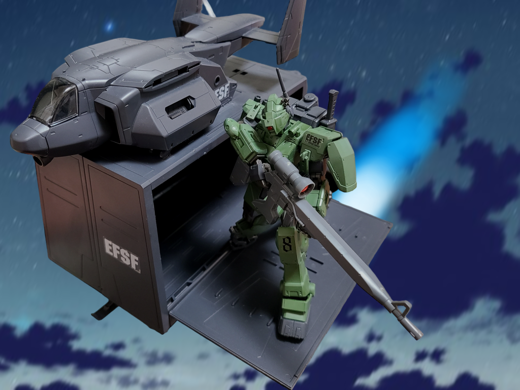 ロングレンジビームライフルを装備することもあるがドッグキャリーに搭乗しての狙撃にしか使用しない。レギオス私兵「おいおい雲出てきやがったぞ少し高度落とすぞ」ラング「いや見えてる問題ない」レギオス私兵「はぁ!?地面すら見えねぇんだぞ!」