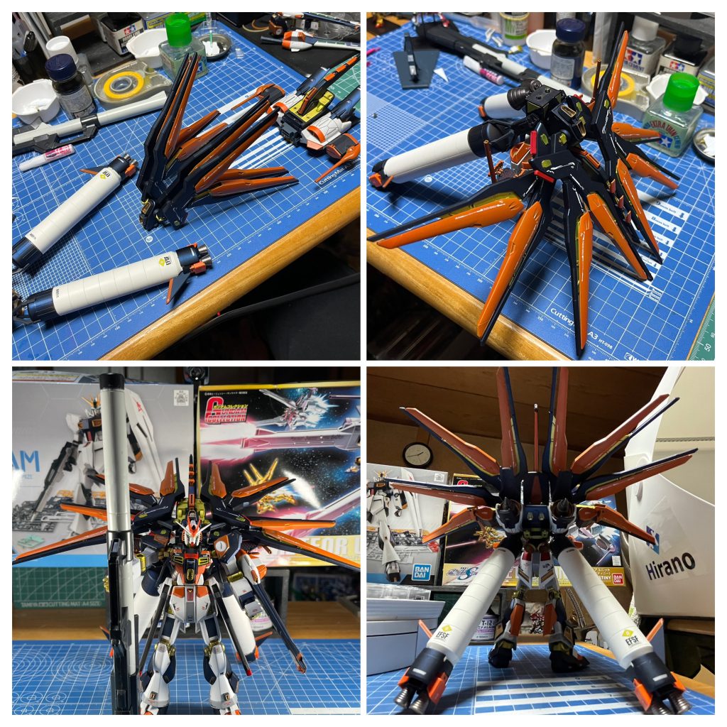 そしてドキドキ(全部組むのはここが初w)の最・終・合・体!!*\(^o^)/* うおお思ったよりもやべぇーーーーw 完成形態がイメージを大幅に上回りました…ファンネルの取り回しは当初もう少し立てる感じだったのですが、寝かせてもいいかもと思いこちらにしました。 ちなみにバズーカはただの添え物ですw