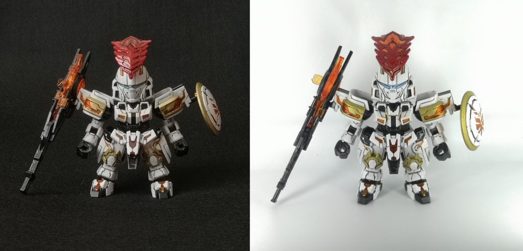 白色メインの機体なので今回から取り入れてみた黒背景。フェルトを使ってみました。シルエットがしっかりして、良い感じに撮影できたのでは?プラモ制作でもそうですが、撮影でも色々試していきたいですね