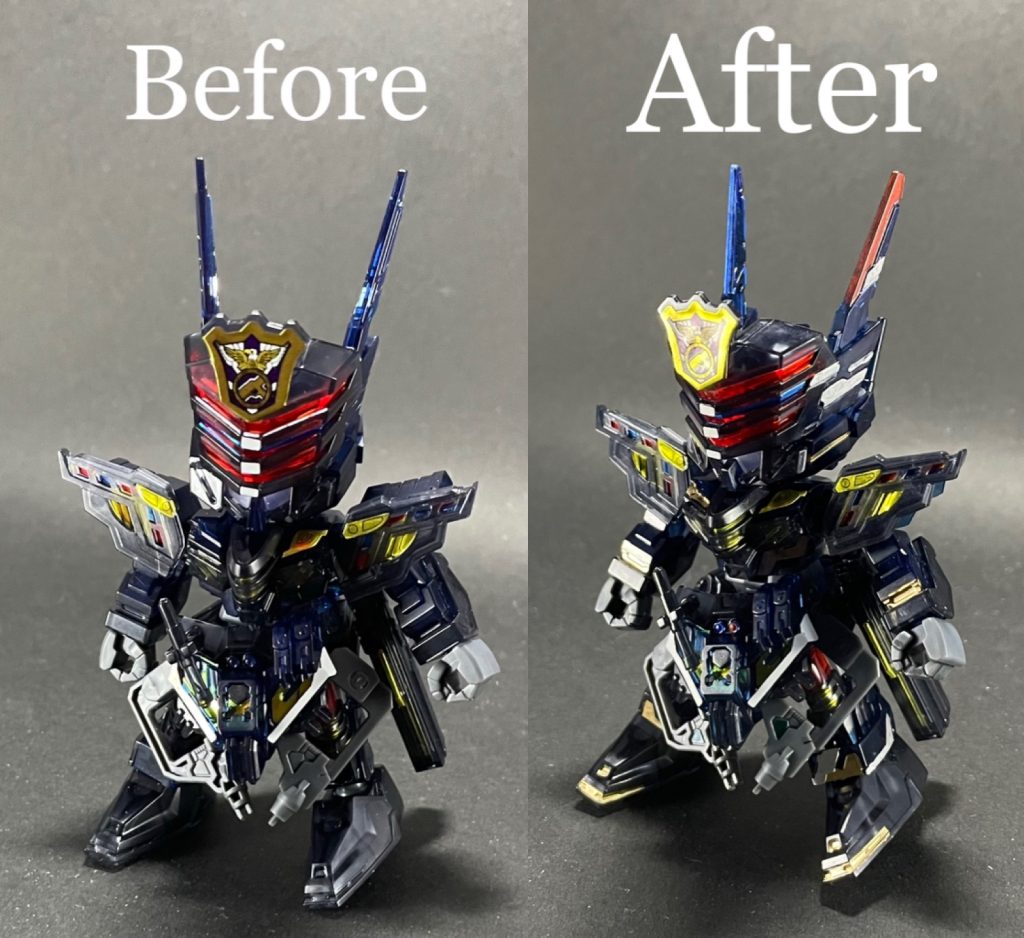 素組みとのビフォーアフター！そこまで大きくは変わっていないかなと思います😓クリアカラーはあまり作ってこなかったのですが、いいものだと感じました😃