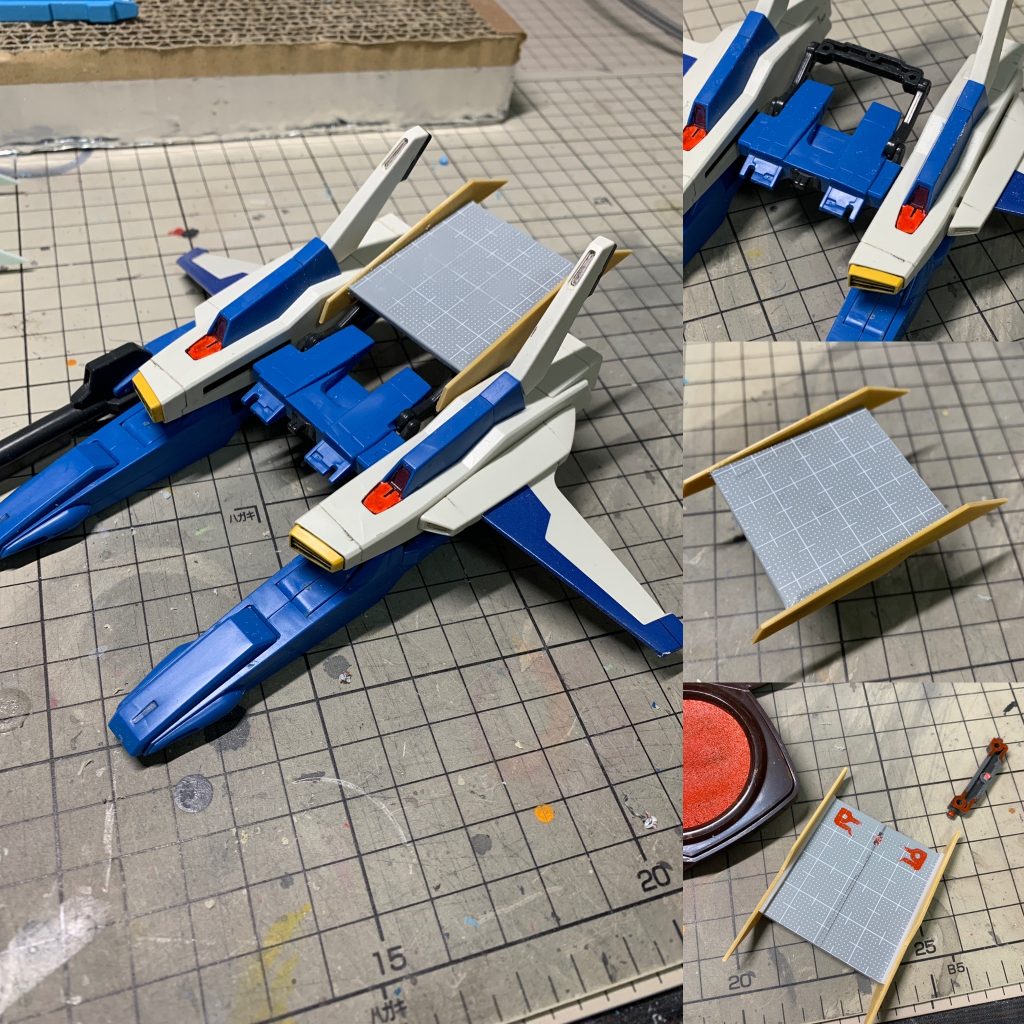 Gディフェンサーはジャンクでパーツ欠損、ない部分はプラ板で作成しています