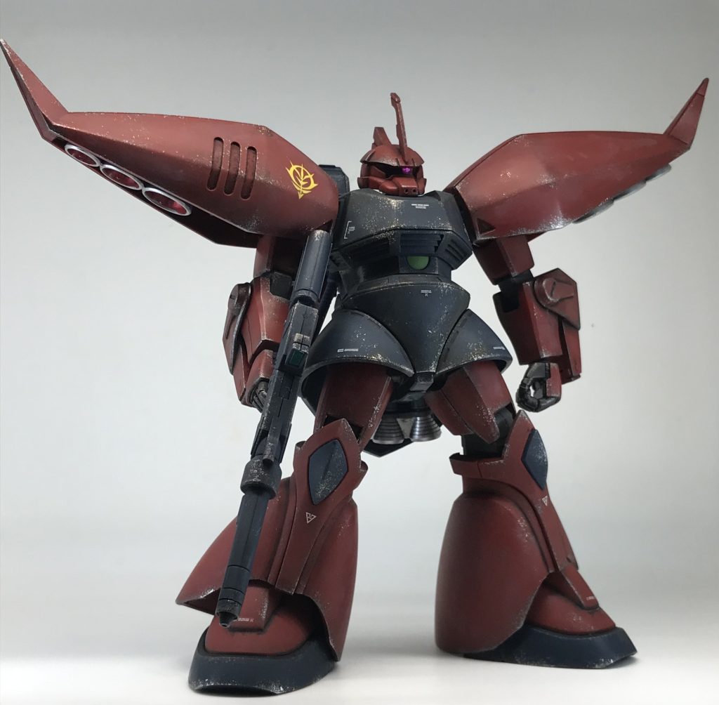 スタンダードなMSの無塗装お手軽汚しの新作2作目無塗装パチ組→デカール&付属シール貼り→つや消しスプレー→数年放置…→成形色を活かしたウェザリング※バーニアのみ筆塗り塗装しとります