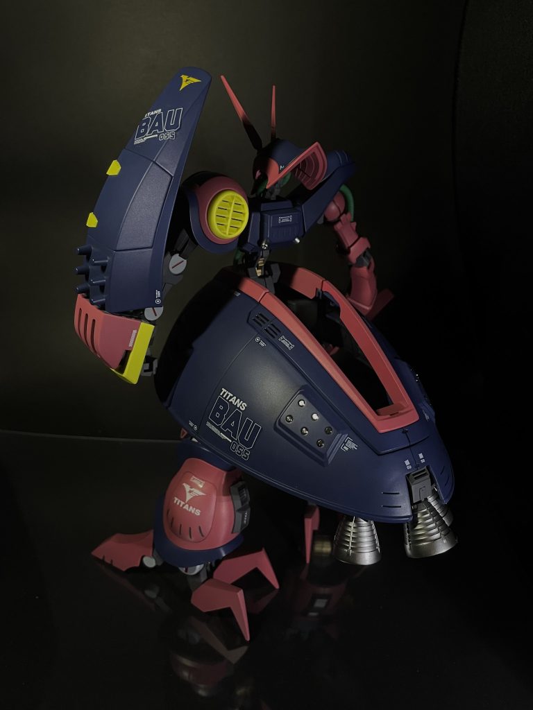 バックショット。サイコガンダムはGFFマーキングをオマージュしたので、勝手な設定ですがティターンズと連邦の試作機には機体名の頭3文字と形式番号の下3桁をコードネームぽく貼ることにして統一感を出してます。