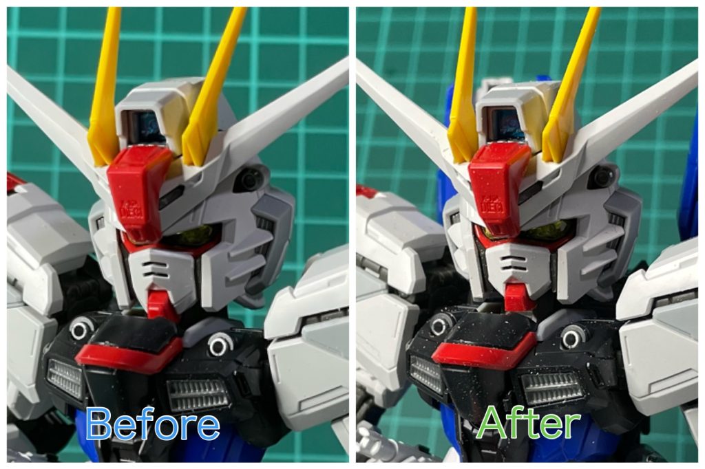 マスク部分と顎も切り詰めて、やや童顔に見えるように調整しました。前腕、およびフェイスの加工はやすしおすしさんのツイートを参考にしました。