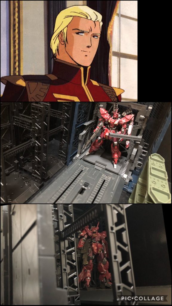 −MS開発工房−oyz「コレは総帥閣下。よくぞおいで下さいました。」シャア「大佐でいい。ひさしいな、室長。いつ以来だったか。」oyz「いつでしたっけかね〜。」シャア「私の機体、なかなか完成しない様だが。」oyz「なかなかに難航しております。」シャア「そうか。今回出向いたのは正にその件だ。現在の開発状況はどうなっている?“逆襲のシャア”という映画の主役機なのだから、開発にチカラが入っているのは解るが、完成が遅れれば人類を粛正する計画に支障が出るのだよ。」oyz「そうですね、とりあえず開発の過程図をご覧ください。」シャア「む...!コレは...!」