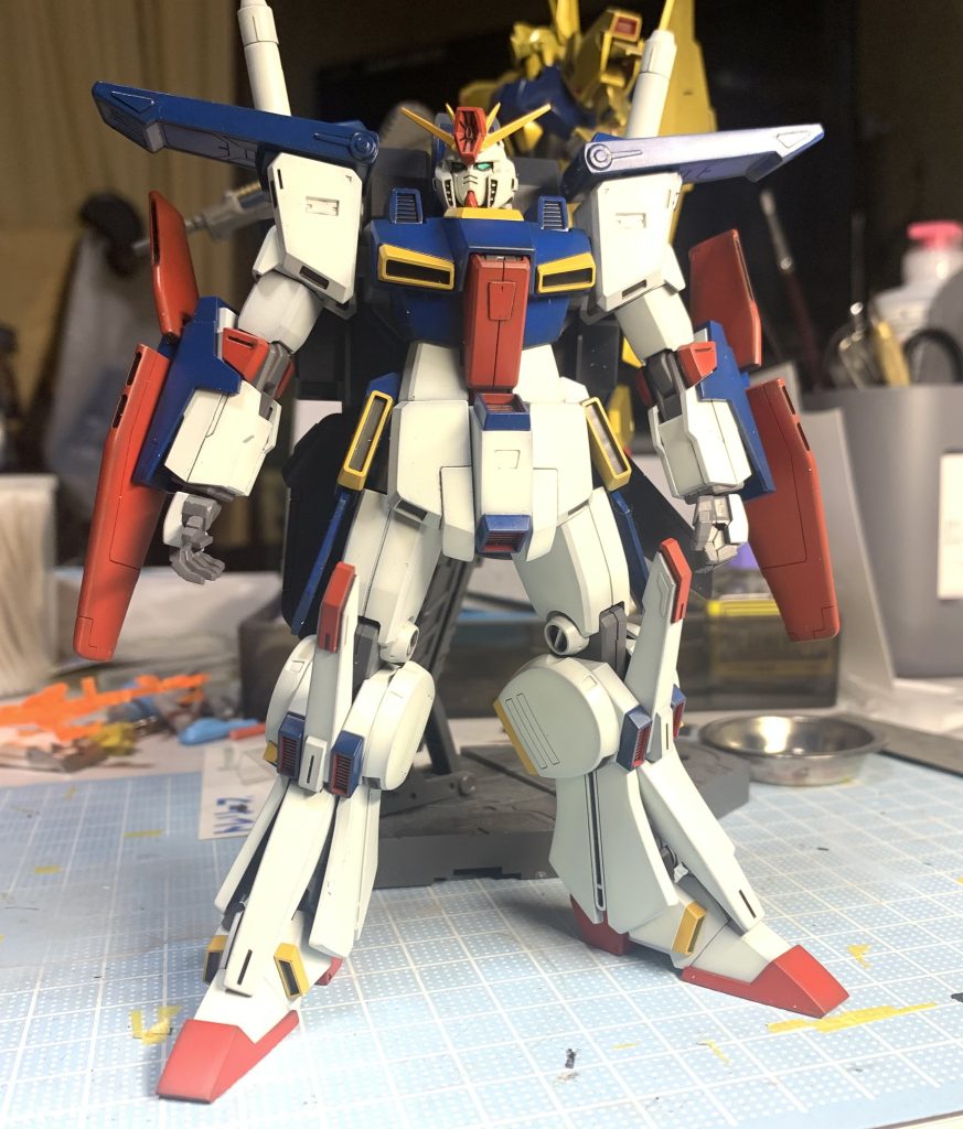 腰部センターダクトの角度変更（上下）、フロントスカートの延長加工、腕部ウイングシールドのダクト追加加工をしました。アンクルアーマー？の短縮もやっておけばよかったとやや後悔してます。