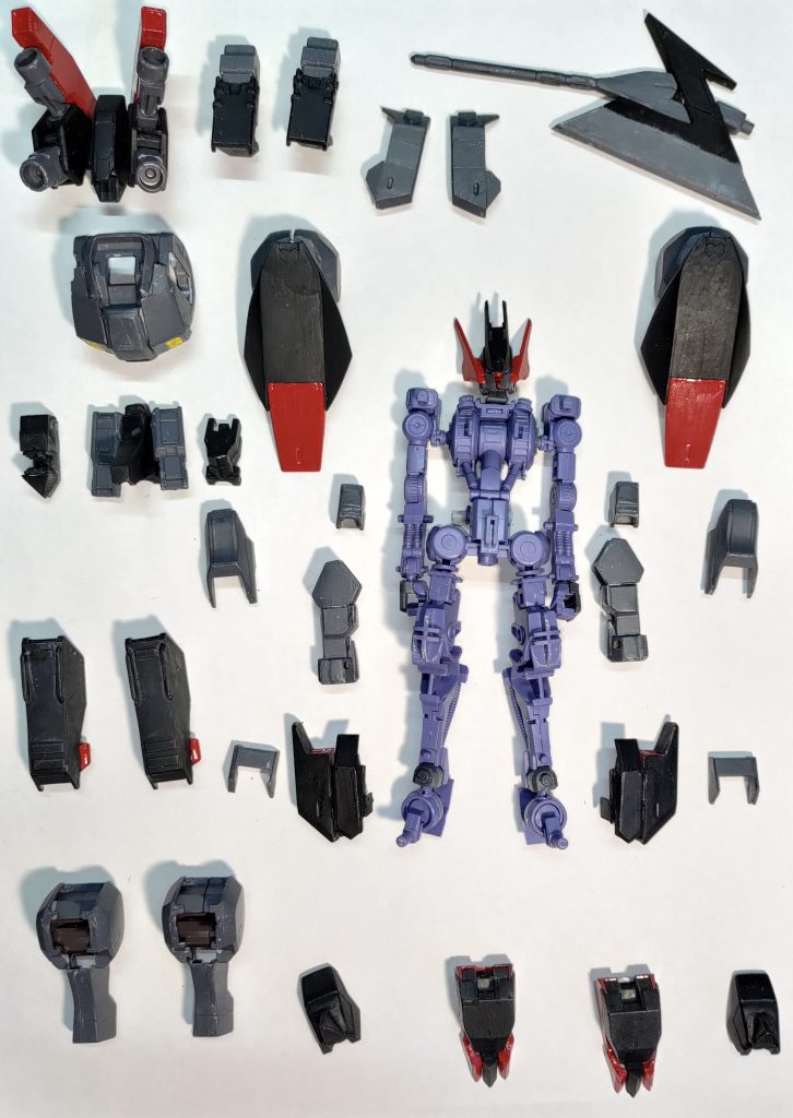 最後に、全ての装甲を外した状態になります。パーツ分割を悩み、接続ピンを作り直し重装化と、パーツ数が多くなりすぎないことを意識した結果、かなりの期間悩まされた機体でした。鉄血 MSVでいくつか機体が発表されているので、キット化することをねがわずにいられない今日この頃ですここまで見ていただきありがとうございました。