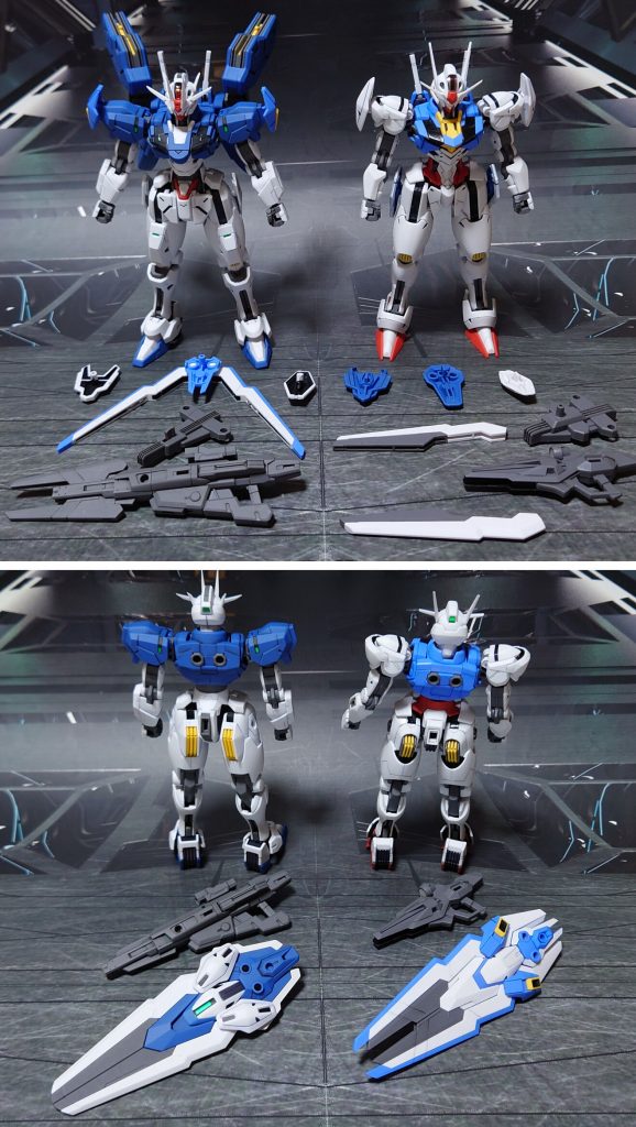 ビット交換テスト。肩、太腿以外のビットは取り付け部が異なるため、気軽な交換は不可能。ライフル先端への取り付けも、改修前ライフル+改修型ビットの組み合わせは不可。