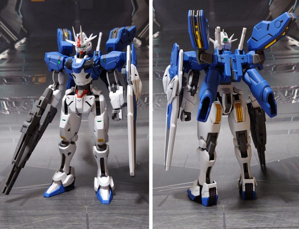 ビットシールドモード、緑目で前後ろ。アンテナ尖らせ、一部金属パーツ埋め込みの他は、ガンダムマーカー部分塗装と墨入れにつや消し仕上げ。