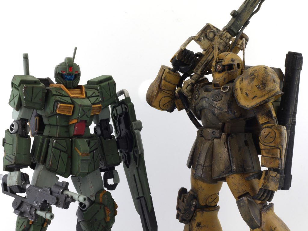 以上です ありがとうございました右は5年ほど前に作ったザクスナですが、これと比べると自然な汚しができるようになったかと思います。というか、最近は汚し強化月間みたいになってるな…(ガンプラ以外に戦闘機と女の子でも汚しをやった)。