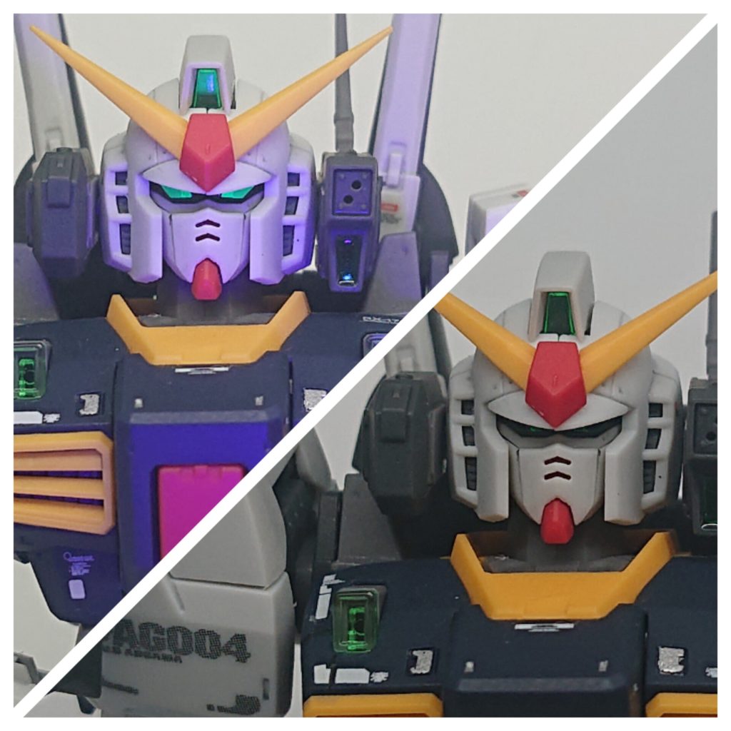 ツインアイは蛍光塗料で光るようにしておきました。