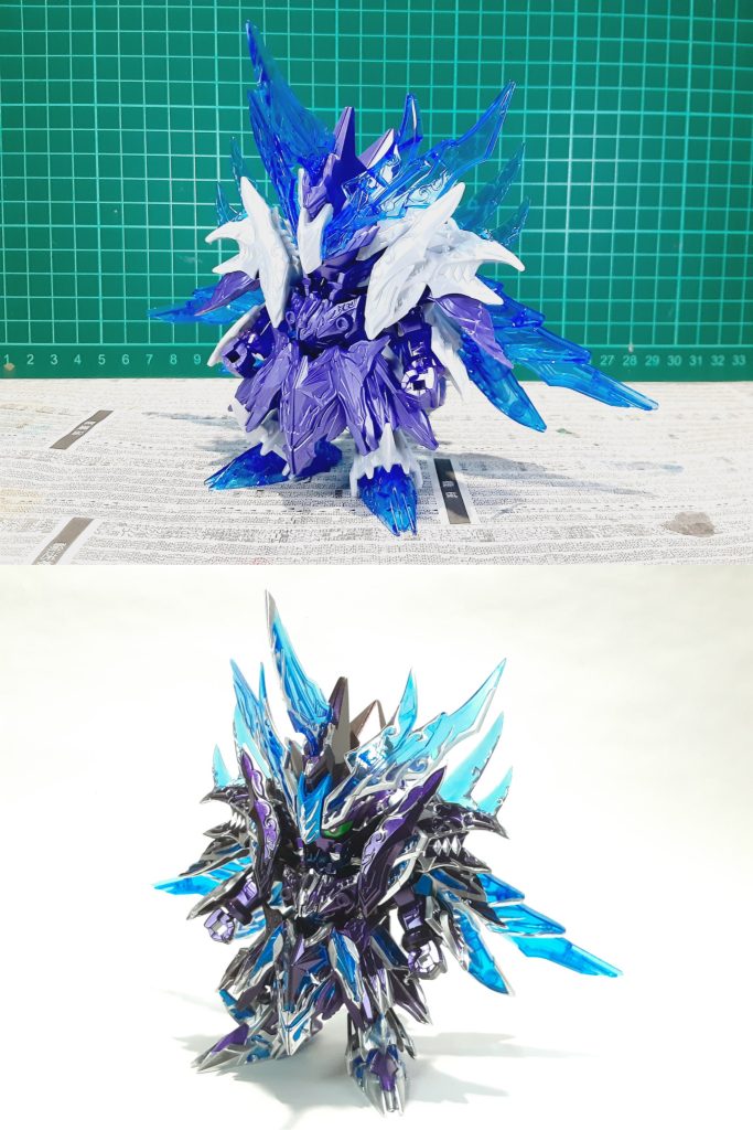 塗装前との比較塗装はブラックを吹いた後ウィンターパープルを吹き付け、エングレービングはスーパークロームシルバーを筆塗りしてます