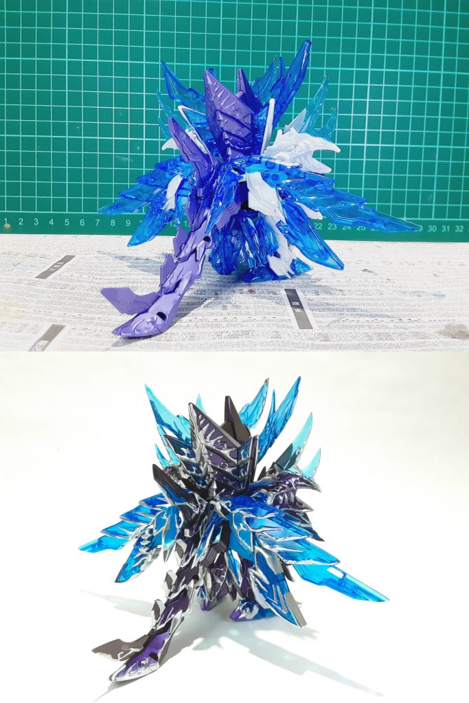 塗装前比較背面特にアンテナが厚ぼったかったので薄く削り込んでシャープにしました