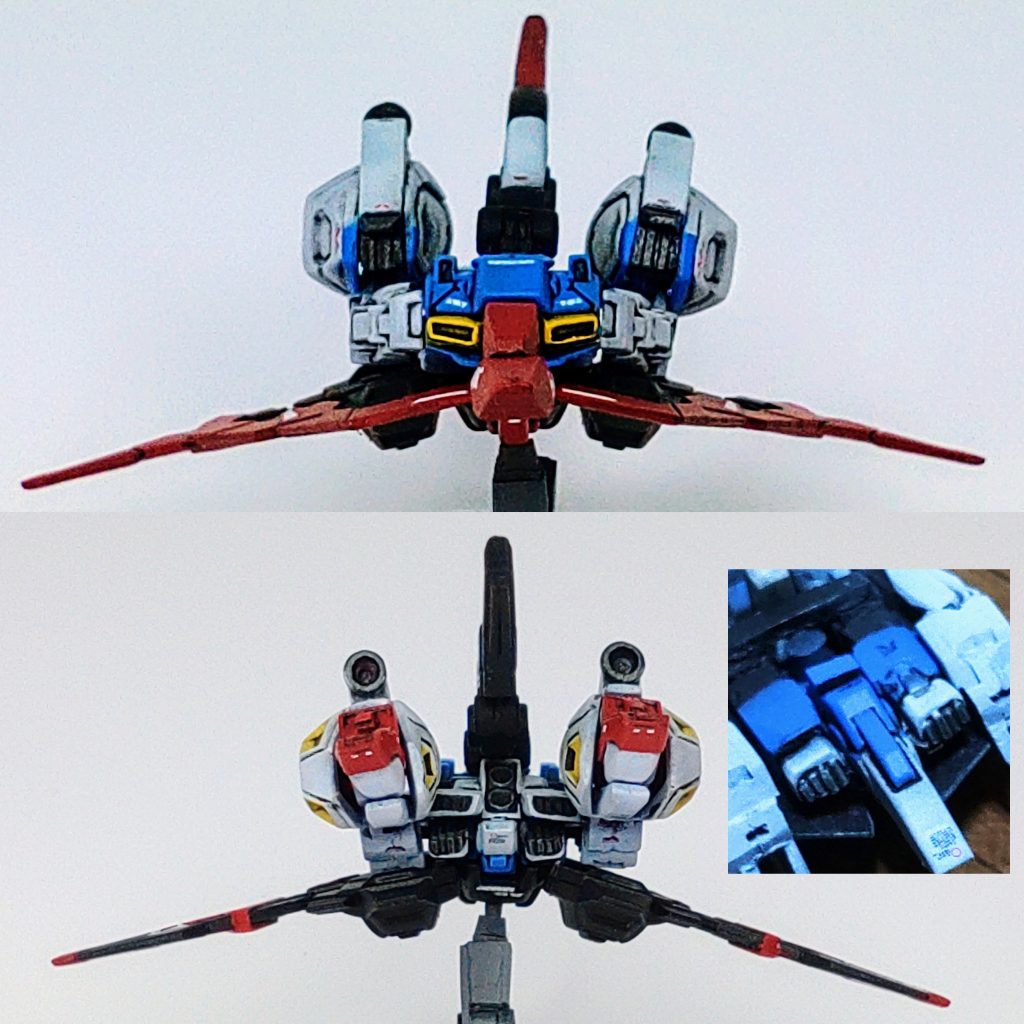 前と後から。腕の収納状態は割と真面目に作ったんですが、組んじゃうと見えなくなってしまって・・・(-_-;)