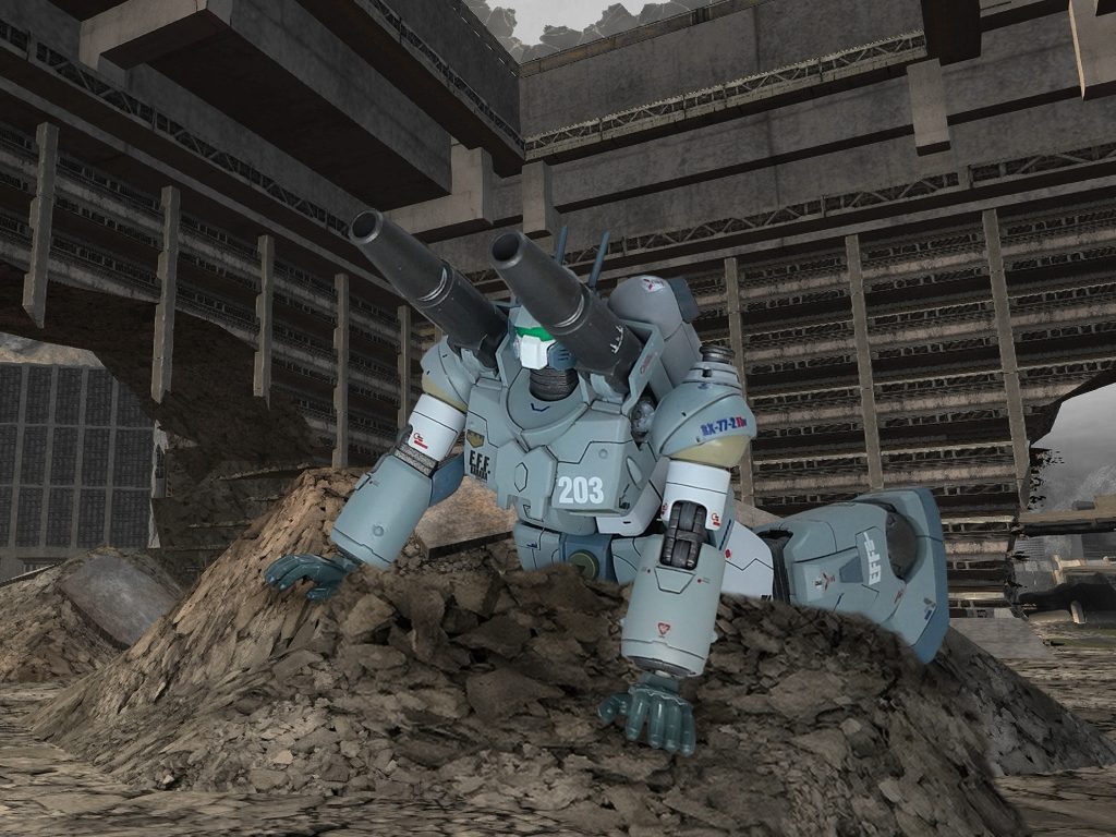 知り合いから旧キットのガンキャノン(素組み)を頂きましたので、垂直曲がりの平手を使ってお決まりのポーズ!スプレーミサイルもついているので、旧キットはお得感が。