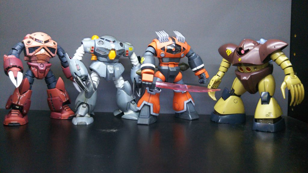 ジオン水泳部の面々。ズゴックEは以前投稿したもの。ゴッグは近日中にアップ予定です。