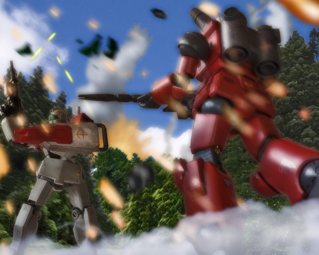 なんだってんだよ!派手にドンパチやりやがって!ガンキャノンが歩を進めると対空砲火を浴びたドップが低空で爆散した。火の粉が降り注ぎ、鋼鉄の破片がガンキャノンの装甲を叩くとカンカンと乾いた音が操縦席にも伝わってくる。