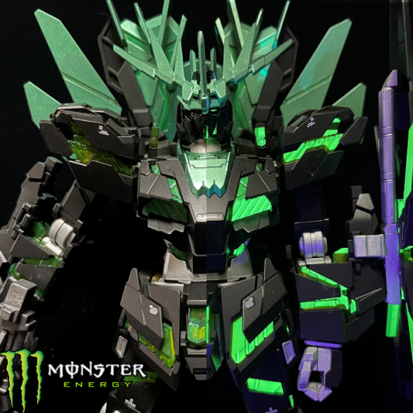 HG バンシィ・ノルン　蛍光塗料でモンスターエナジー風カラーに塗装