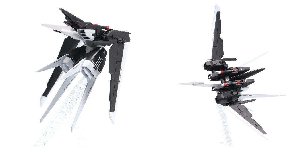 エクスエールストライカー今作で1番改造しています。MG等を参考に白いパーツに突起を追加しています。プラ板ではなくランナータグを使いました。また基部を180°回転させて支援機になるというビルドシリーズおなじみ?な設定もあります!!