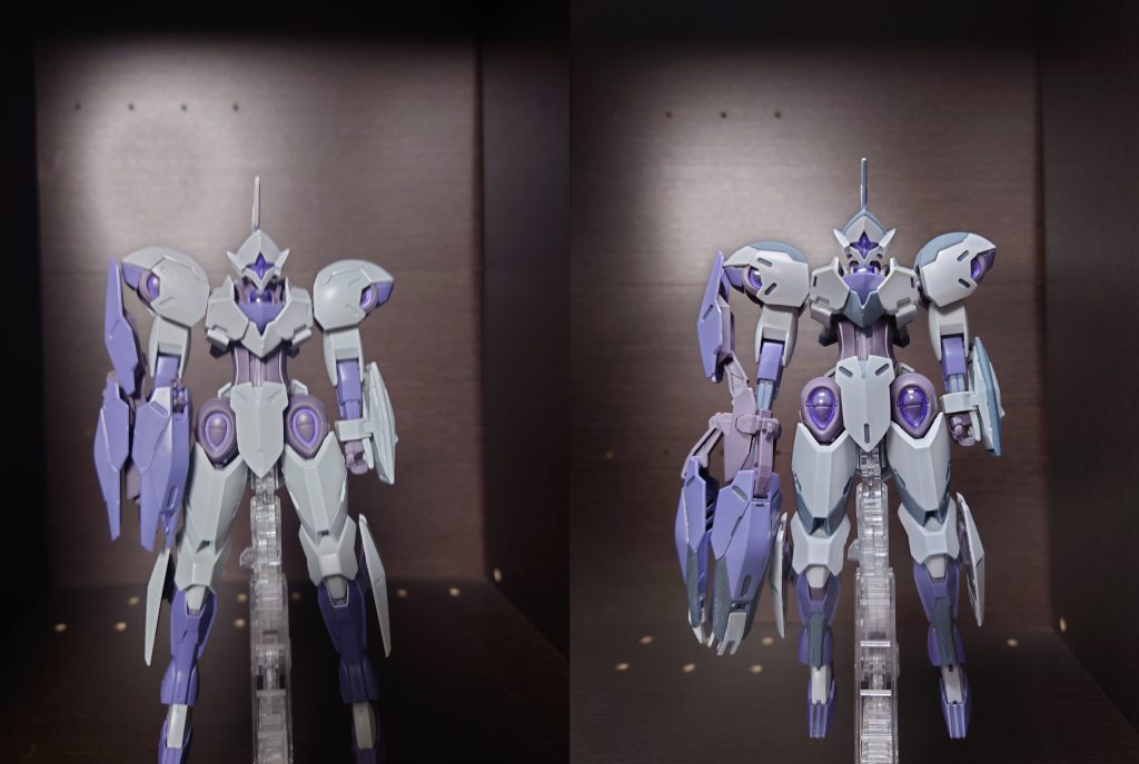 正面左が仮組時、右が塗装後仮組時ではクリアパーツとるのが面倒くさそうだったためつけてません。