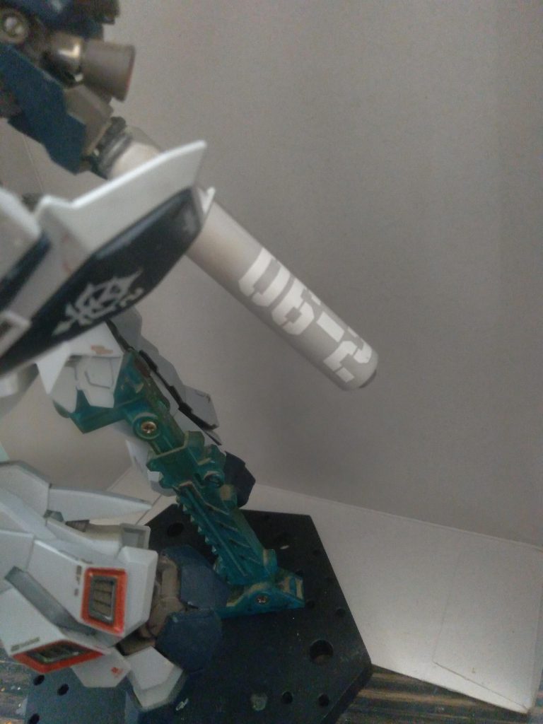 The tanks are from Wave. I cut the ball joint off the original ones and glued them to these. I also added some small thrusters on the bottoms of the tanks and added the 06-2 decal