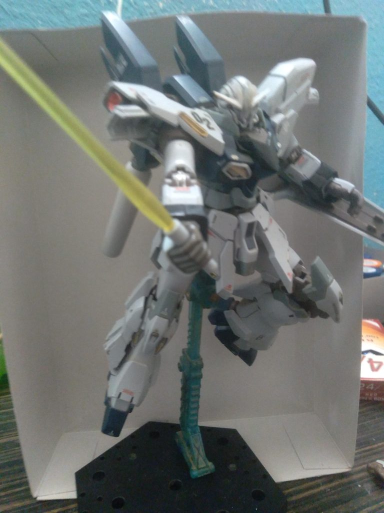 Slashing down with the beam saber.