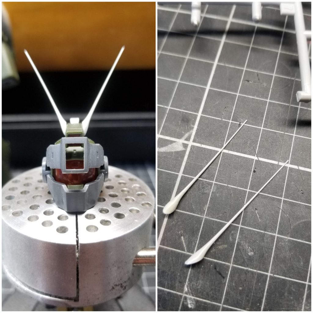 ダブルアンテナは伸ばしランナーで作製しました。長いまま仮付けしたら、まるで触覚のようですね🤣