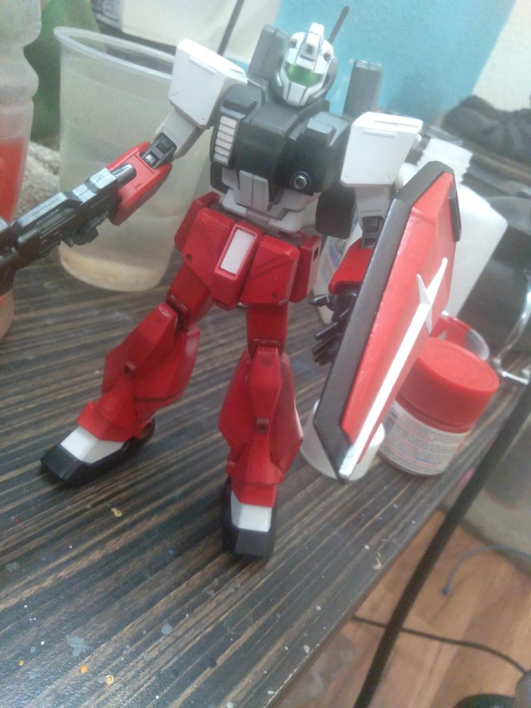 The paint I used was Tamiya acrylics. The colors are:Red, white, black, light gray, gunmetal, and a custom red I mixed up