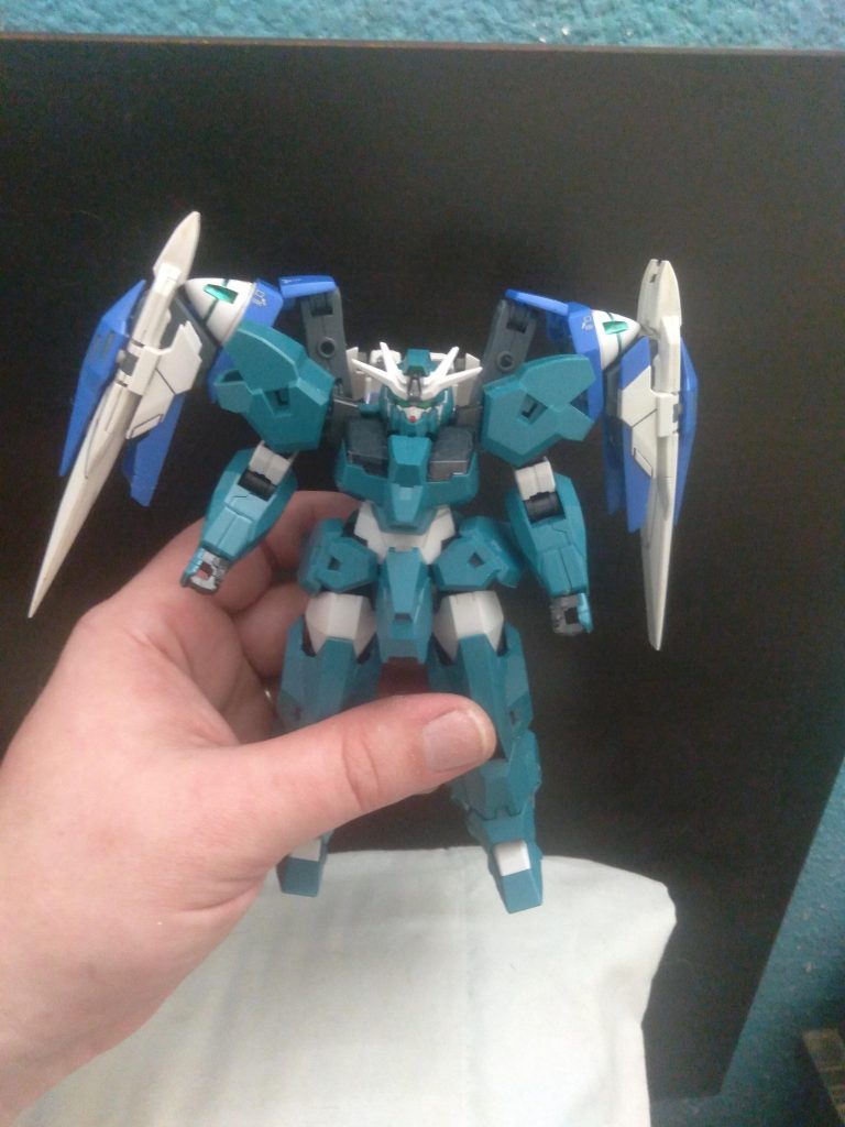 With the new arms on the backpack. You can see how they are taller