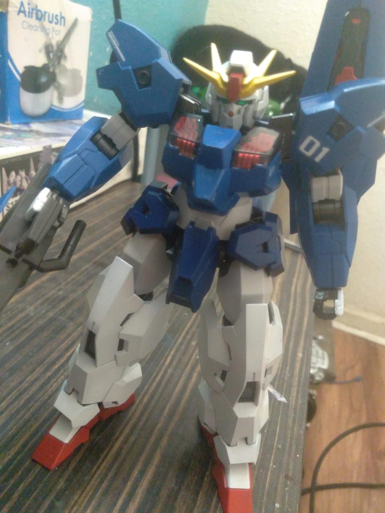 Here it is without the gn drives or the 0 raiser. I am making the phased array cannon into a type of funnel weapon. It can fire beams and open up to create a gn field