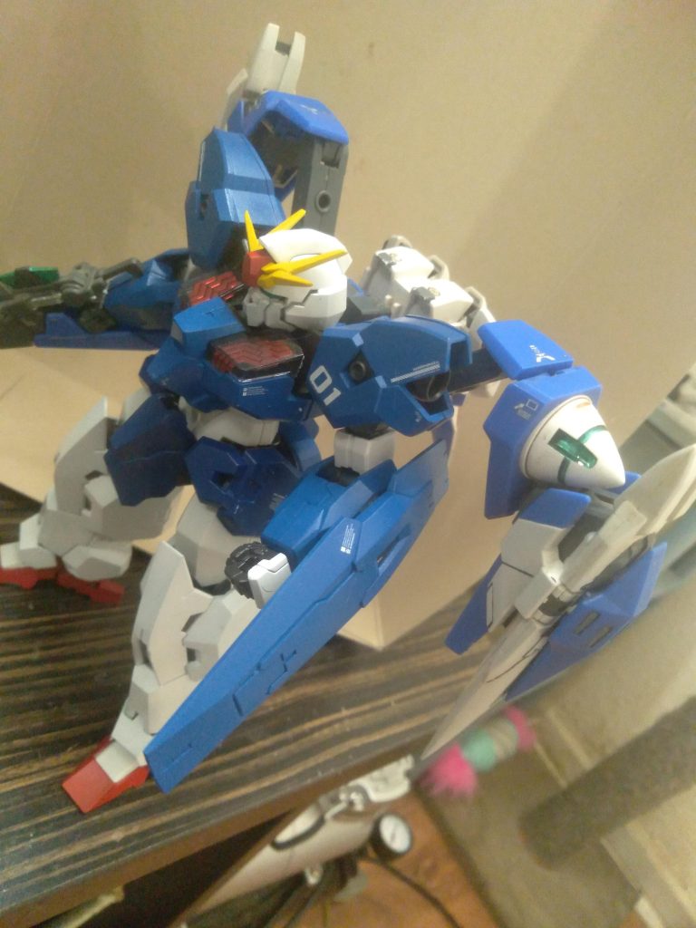 I did use the stickers for the shell unit on the chest. I also am working on making a custom weapon. I'm using the gatling gun it came with and turning it into a GN cannon