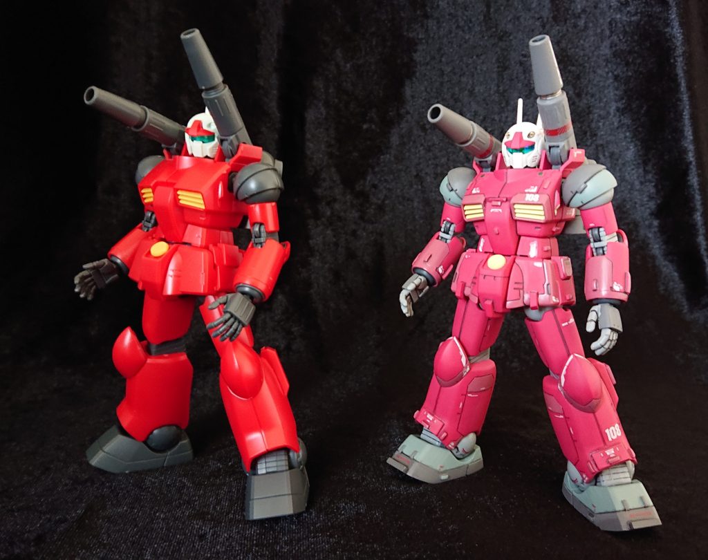 ガンキャノンが店頭にずーっと売られているのです(一時前には考えられん状況)。素組と並べてみました😁